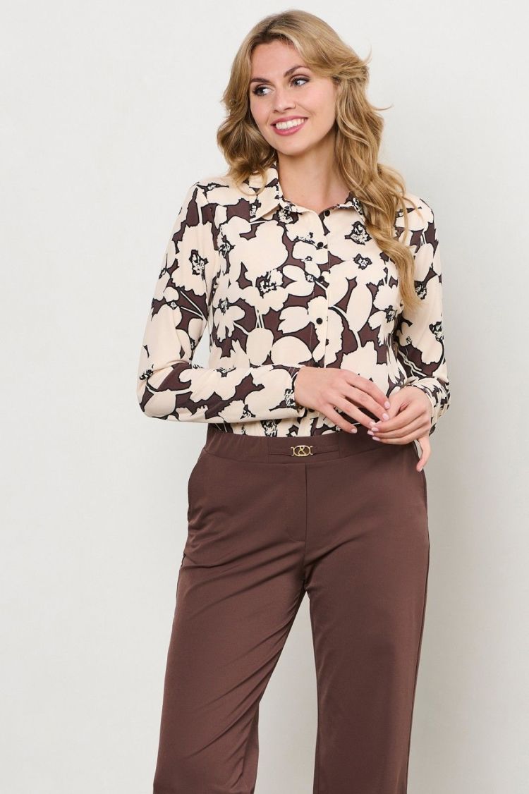 &Co Woman Blouse Bruin dames (LOTTE BIG FLOWER BLOUSE - BL390.CHOCOLATE) - GL Sport (Sluis)