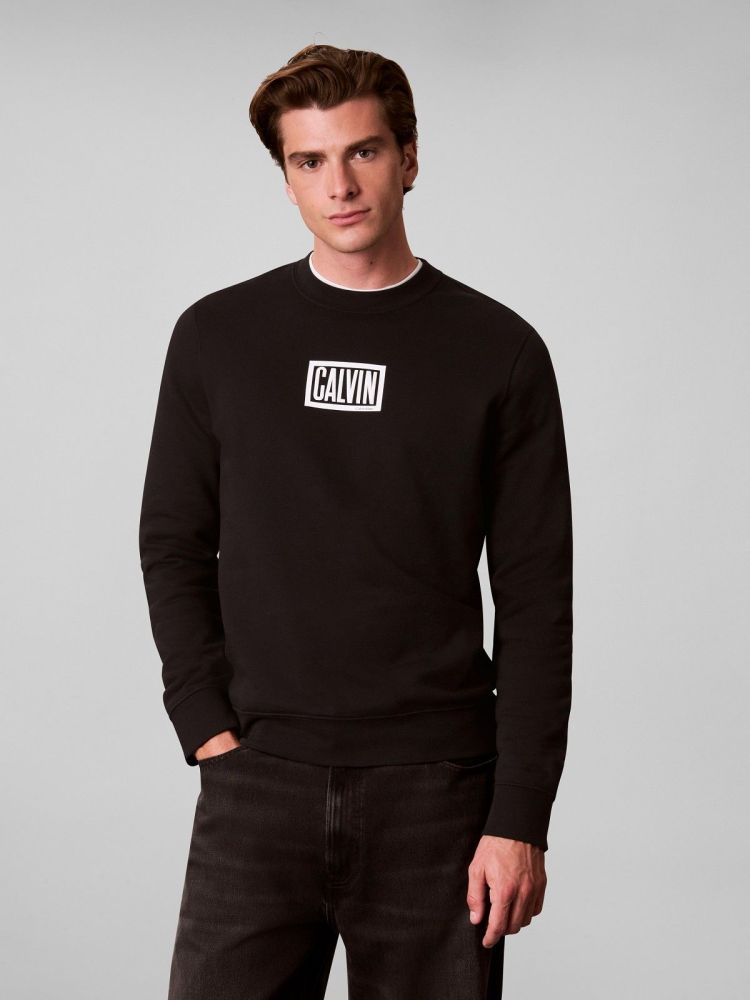 Calvin Klein Sweater Zwart heren (LS 350TERRY EU CLVIN BOX LOGO CN - LV04RH248G.UB1) - GL Sport (Sluis)