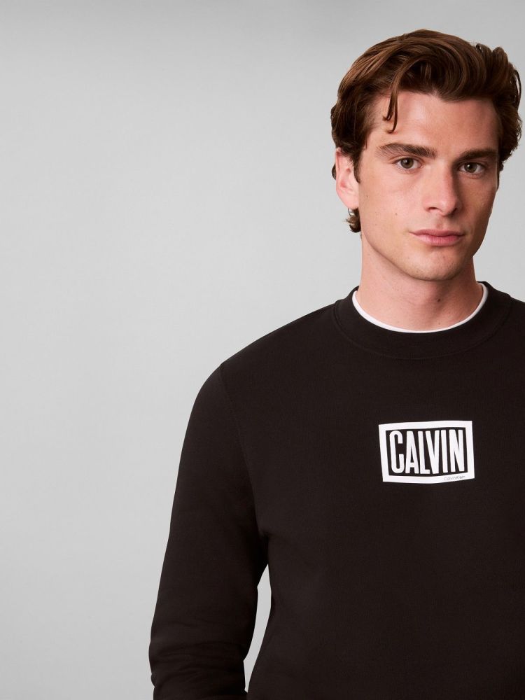 Calvin Klein Sweater Zwart heren (LS 350TERRY EU CLVIN BOX LOGO CN - LV04RH248G.UB1) - GL Sport (Sluis)