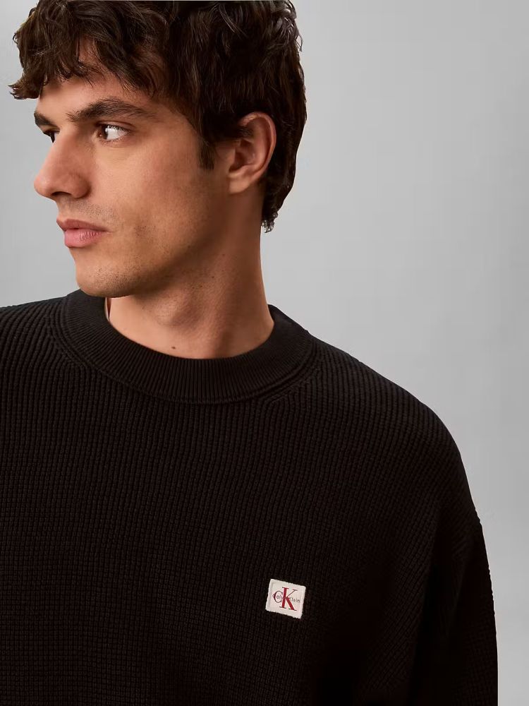 Calvin Klein Pull Zwart heren (LS EZ COTTON WAFFLE PULL - LV04RD313G.UB1) - GL Sport (Sluis)