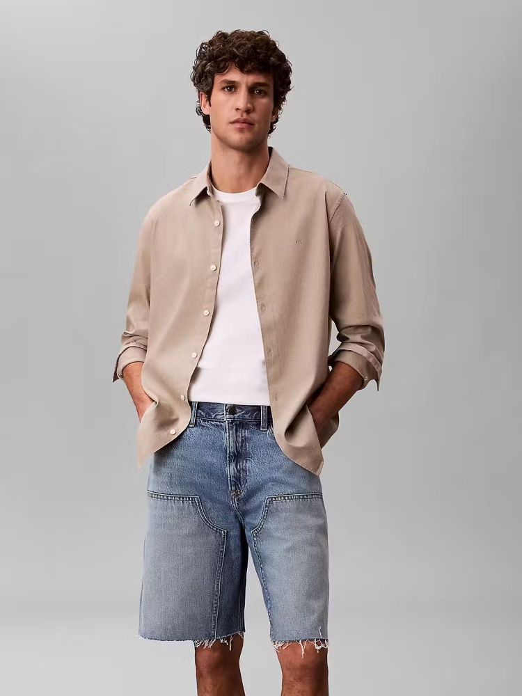 Calvin Klein Overhemd Taupe heren (LS LINEN LYCOCELL CLASSIC SHIRT - LV04LG100G.ROASTEDCASH) - GL Sport (Sluis)