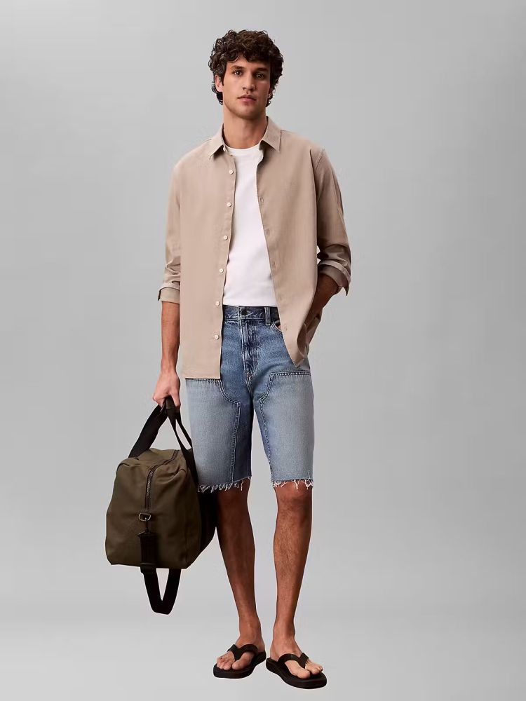 Calvin Klein Overhemd Taupe heren (LS LINEN LYCOCELL CLASSIC SHIRT - LV04LG100G.ROASTEDCASH) - GL Sport (Sluis)