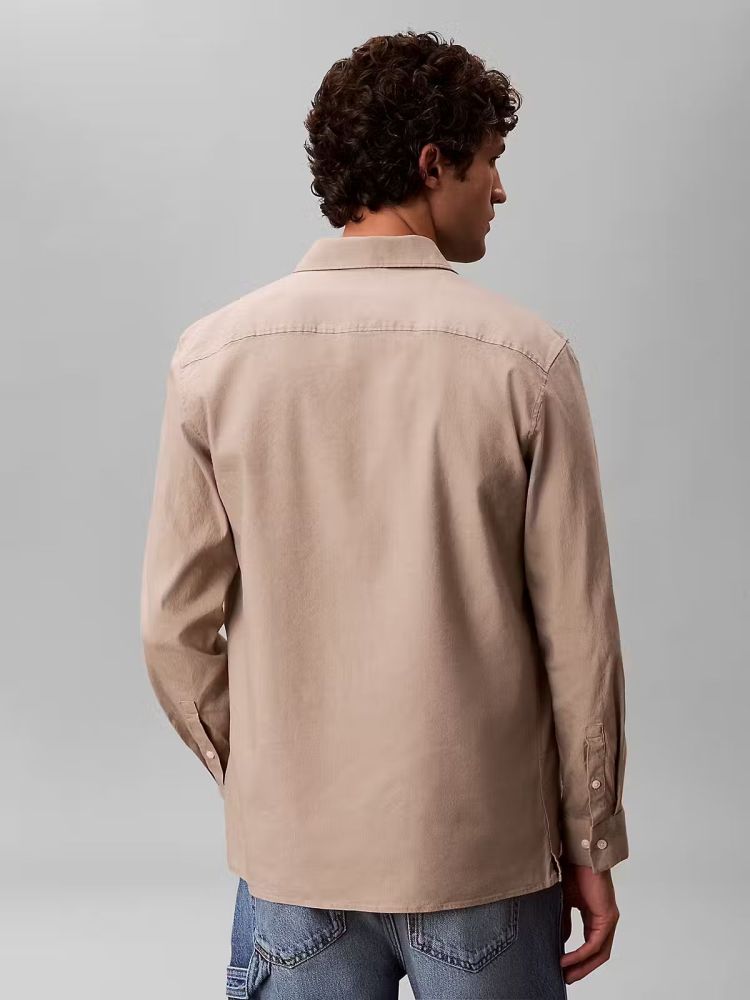 Calvin Klein Overhemd Taupe heren (LS LINEN LYCOCELL CLASSIC SHIRT - LV04LG100G.ROASTEDCASH) - GL Sport (Sluis)
