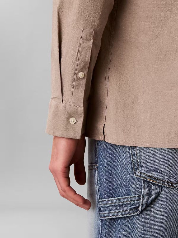 Calvin Klein Overhemd Taupe heren (LS LINEN LYCOCELL CLASSIC SHIRT - LV04LG100G.ROASTEDCASH) - GL Sport (Sluis)