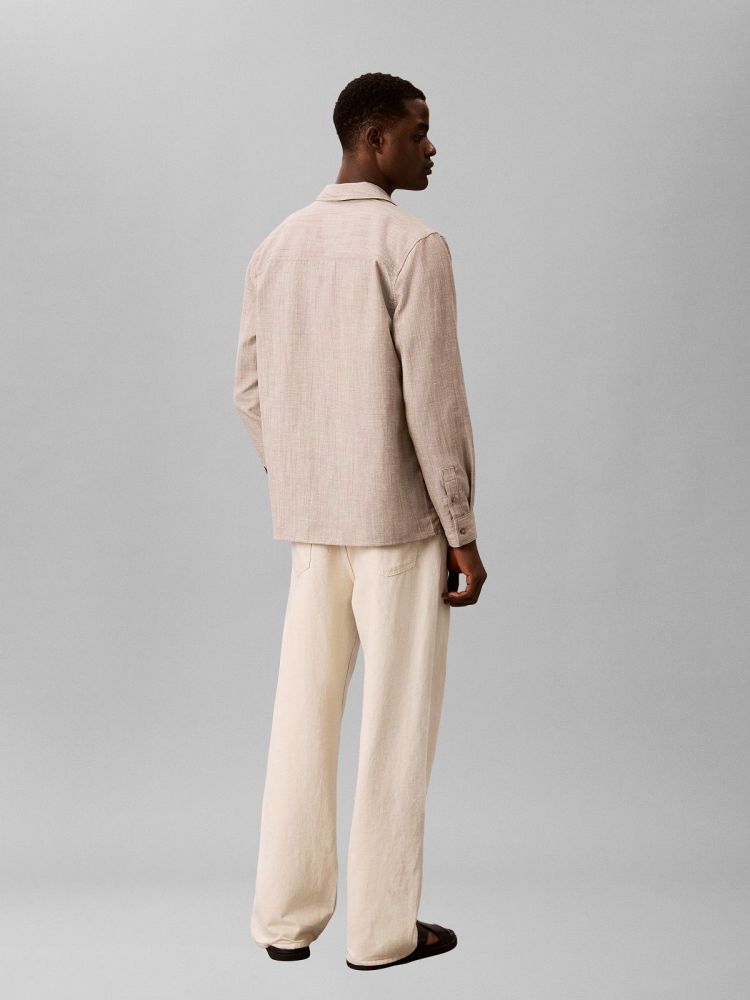 Calvin Klein Overhemd Beige heren (LS LINEN VISCOSE OVERSHIRT - LV04LG401G.HMT) - GL Sport (Sluis)