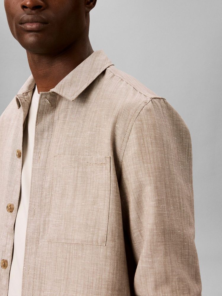 Calvin Klein Overhemd Beige heren (LS LINEN VISCOSE OVERSHIRT - LV04LG401G.HMT) - GL Sport (Sluis)
