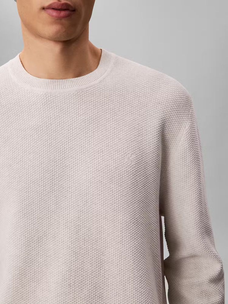 Calvin Klein Pull Beige heren (LS TEXTURED COTTON C PULL - LV04LF304G.P4P) - GL Sport (Sluis)