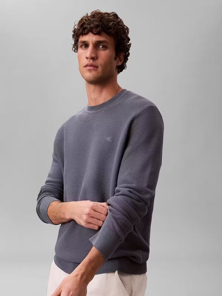 Calvin Klein Pull Grijs heren (LS TEXTURED COTTON C PULL - LV04LF304G.11Z) - GL Sport (Sluis)