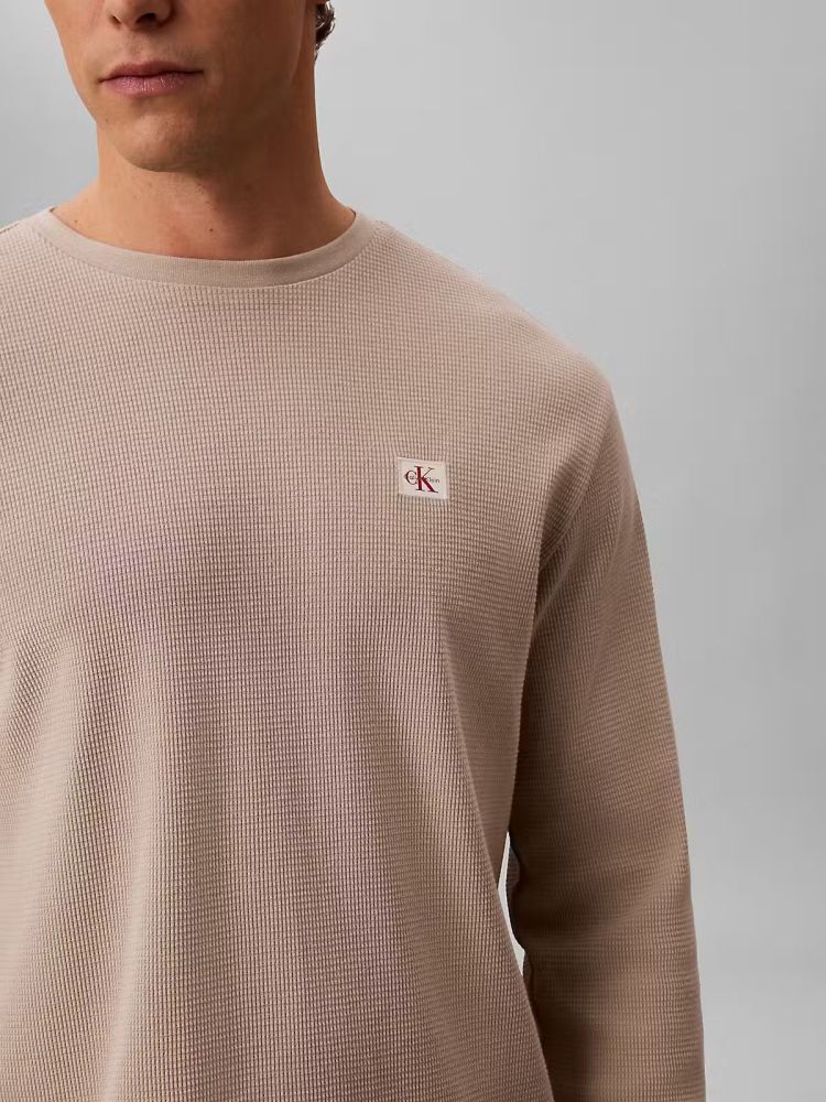 Calvin Klein Pull Beige heren (LS WAFFLE BADGE CREW - LV040EM217.PED) - GL Sport (Sluis)