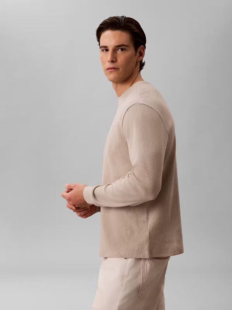 Calvin Klein Pull Beige heren (LS WAFFLE BADGE CREW - LV040EM217.PED) - GL Sport (Sluis)