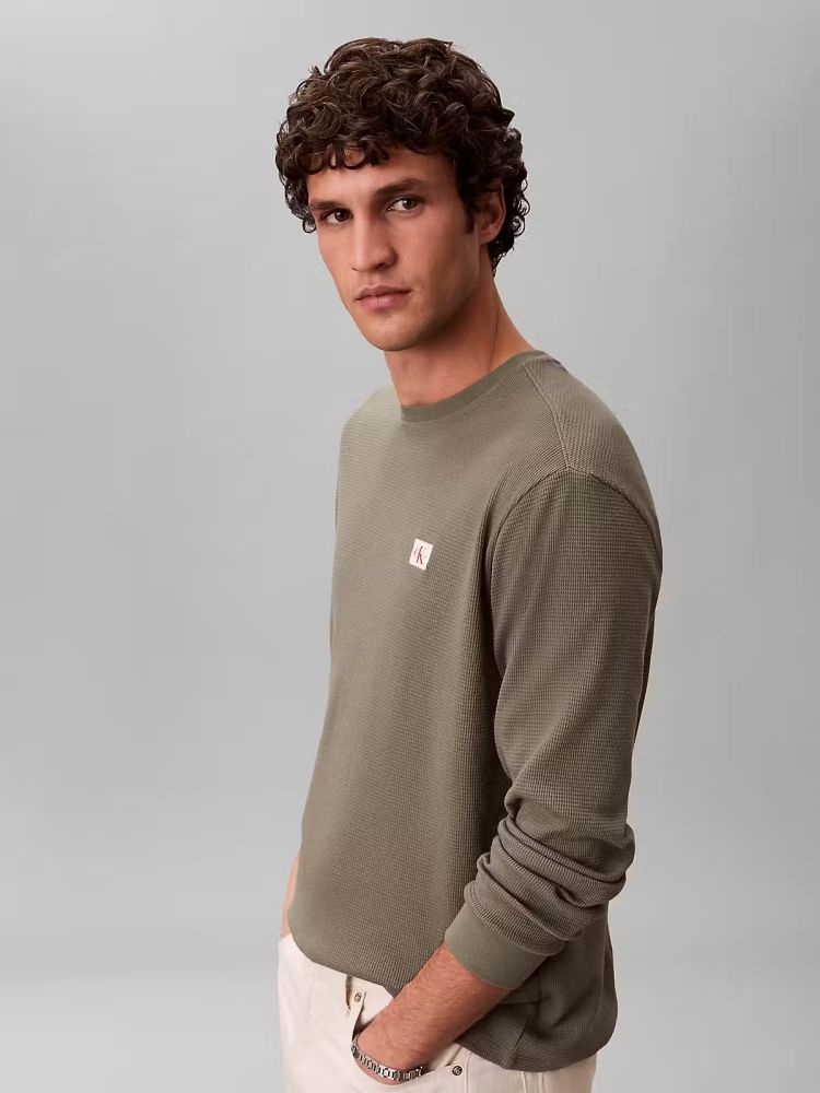 Calvin Klein Pull Groen heren (LS WAFFLE BADGE CREW - LV040EM217.LDY) - GL Sport (Sluis)