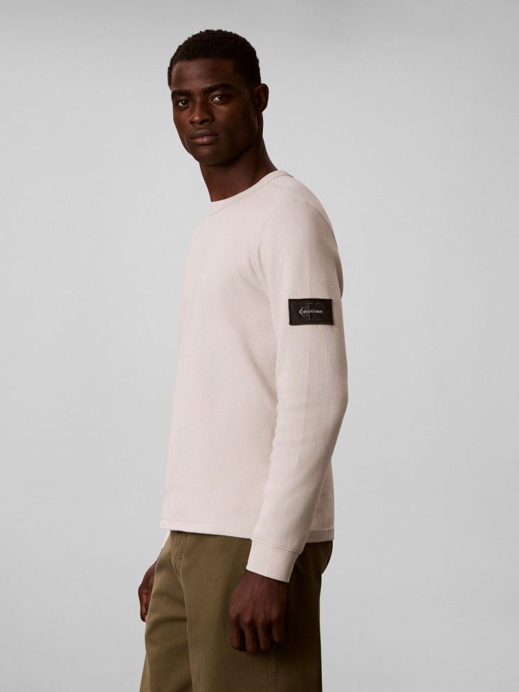 Calvin Klein Pull Off-white heren (LS WAFFLE BADGE CREW - LV04RJ209G.PDJ) - GL Sport (Sluis)