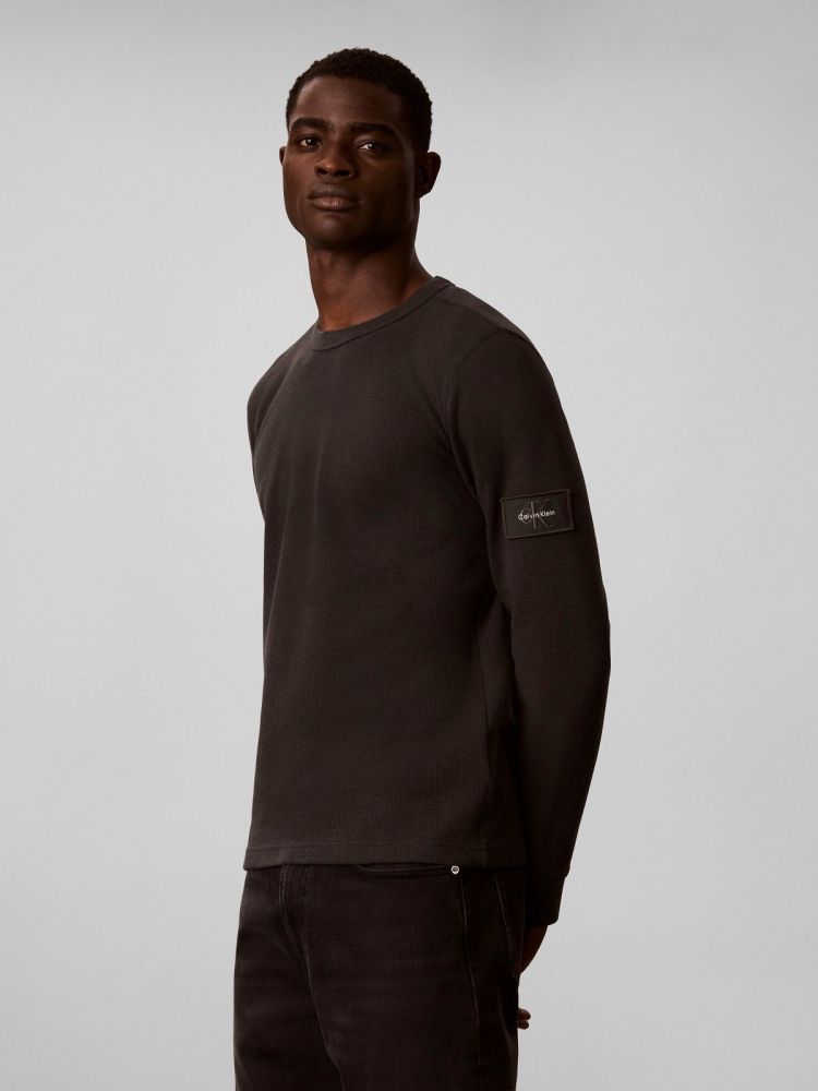 Calvin Klein T-shirt Zwart heren (LS WAFFLE BADGE CREW - LV04RJ209G.8MN) - GL Sport (Sluis)