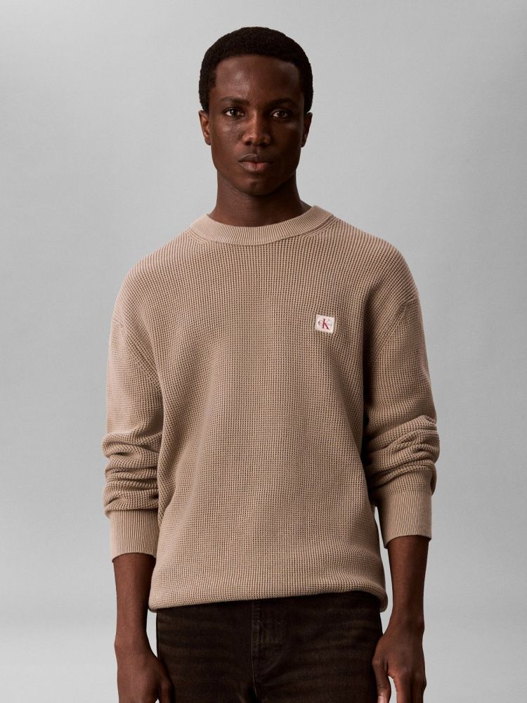 Calvin Klein Sweater Beige heren (LS WAFFLE CREWNECK SWEATER - LV04RH326G.HMT) - GL Sport (Sluis)