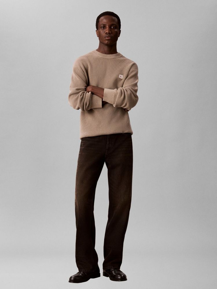 Calvin Klein Sweater Beige heren (LS WAFFLE CREWNECK SWEATER - LV04RH326G.HMT) - GL Sport (Sluis)