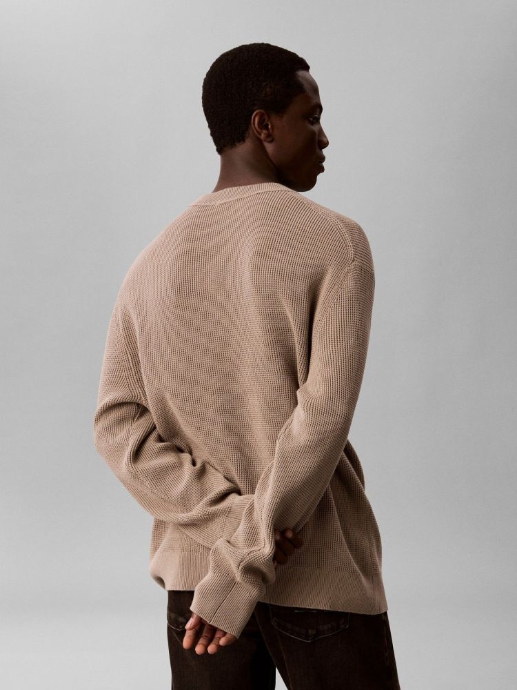 Calvin Klein Sweater Beige heren (LS WAFFLE CREWNECK SWEATER - LV04RH326G.HMT) - GL Sport (Sluis)