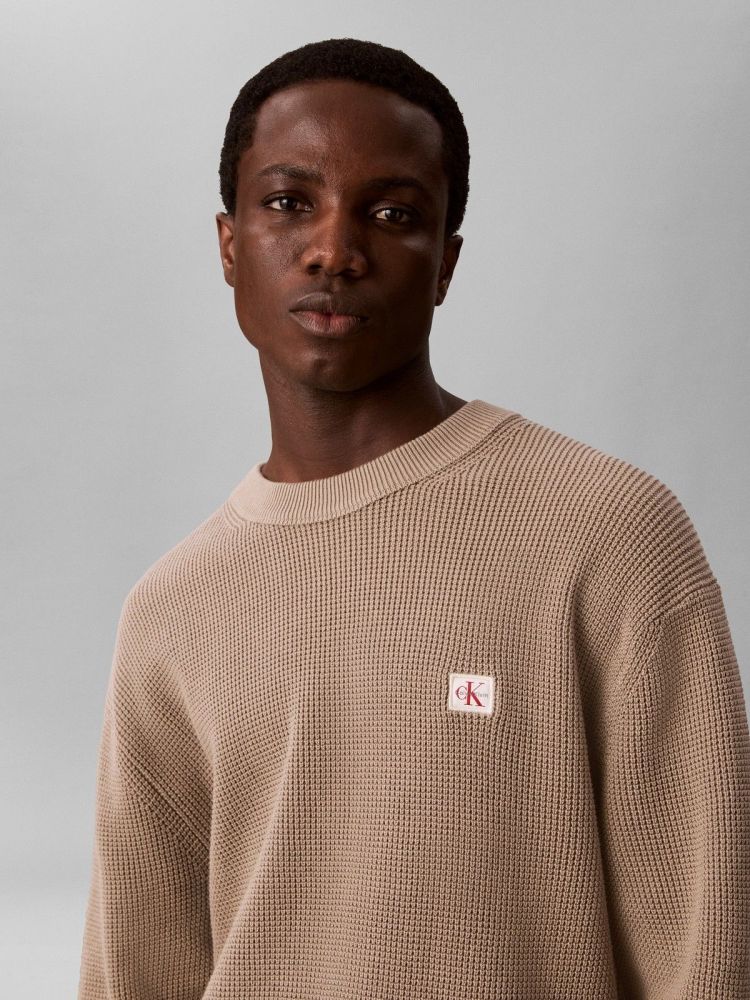 Calvin Klein Sweater Beige heren (LS WAFFLE CREWNECK SWEATER - LV04RH326G.HMT) - GL Sport (Sluis)