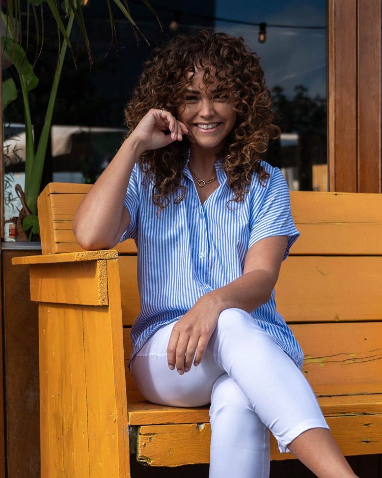 FOS Amsterdam Blouse Blauw dames (KATIE BLOUSE DIAMOND - KATIE.7460.JEANS) - GL Sport (Sluis)