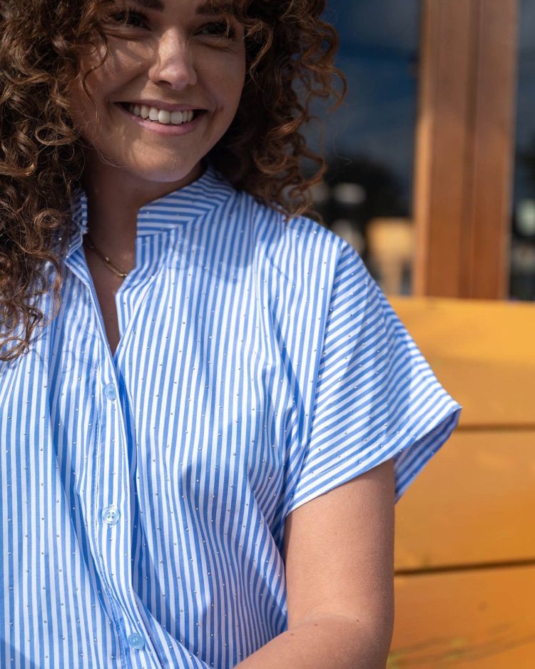 FOS Amsterdam Blouse Blauw dames (KATIE BLOUSE DIAMOND - KATIE.7460.JEANS) - GL Sport (Sluis)