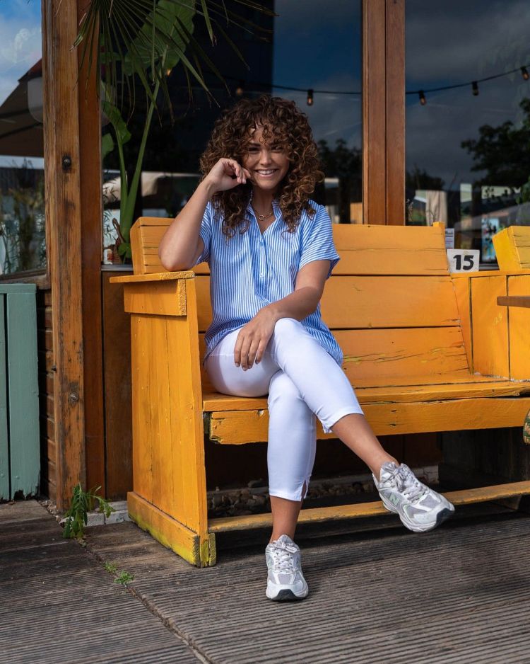 FOS Amsterdam Blouse Blauw dames (KATIE BLOUSE DIAMOND - KATIE.7460.JEANS) - GL Sport (Sluis)