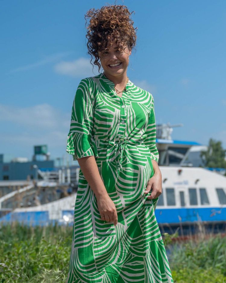 FOS Amsterdam Jurk Groen dames (LALIA CURVY LINES DRESS - LALIA.7457.GROEN) - GL Sport (Sluis)