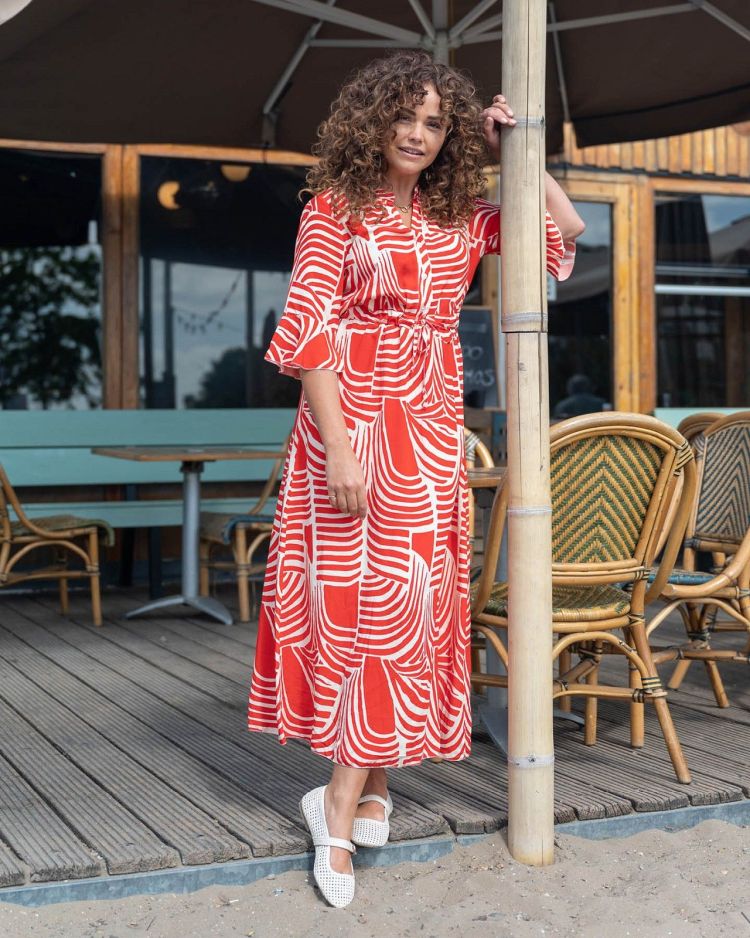 FOS Amsterdam Jurk Rood dames (LALIA CURVY LINES DRESS - LALIA.7457.ROOD) - GL Sport (Sluis)