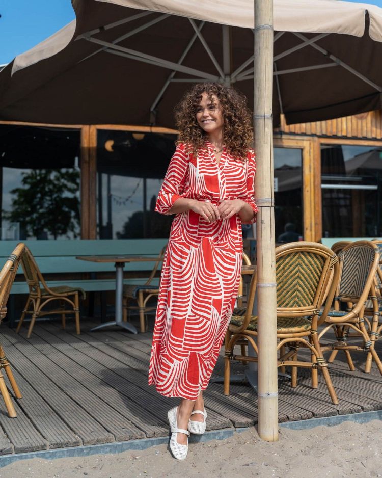 FOS Amsterdam Jurk Rood dames (LALIA CURVY LINES DRESS - LALIA.7457.ROOD) - GL Sport (Sluis)