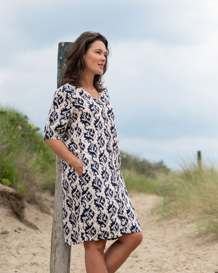 FOS Amsterdam Jurk Blauw dames (LINDE BATIK IKAT - LINDE.7106.NAVY) - GL Sport (Sluis)