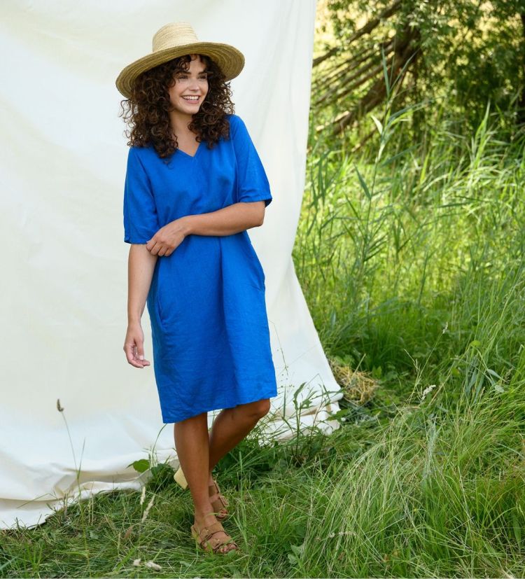 FOS Amsterdam Jurk Blauw dames (LINDE LINNEN DRESS - LINDE.1641.UNI-KOBALT) - GL Sport (Sluis)