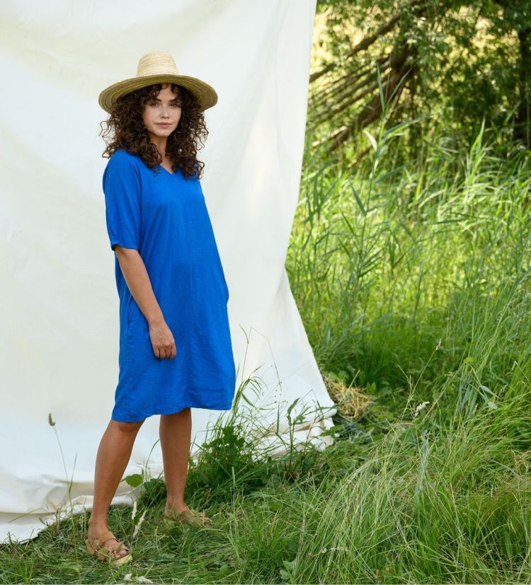 FOS Amsterdam Jurk Blauw dames (LINDE LINNEN DRESS - LINDE.1641.UNI-KOBALT) - GL Sport (Sluis)