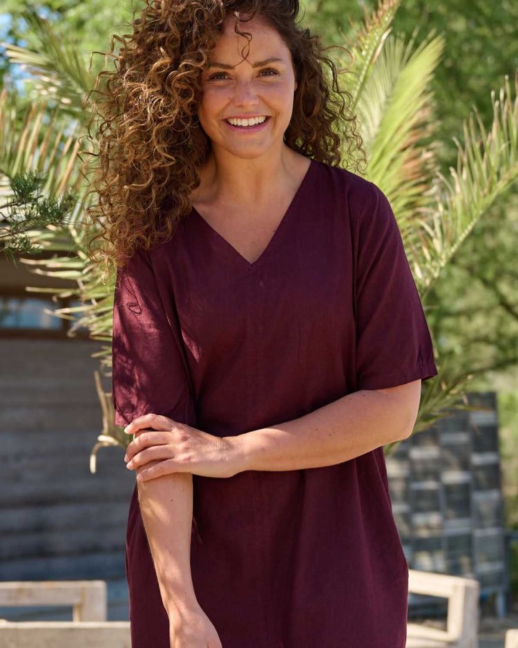 FOS Amsterdam Jurk Bordeaux dames (LINDE LINNEN DRESS - LINDE.1641.UNI-PLUM) - GL Sport (Sluis)