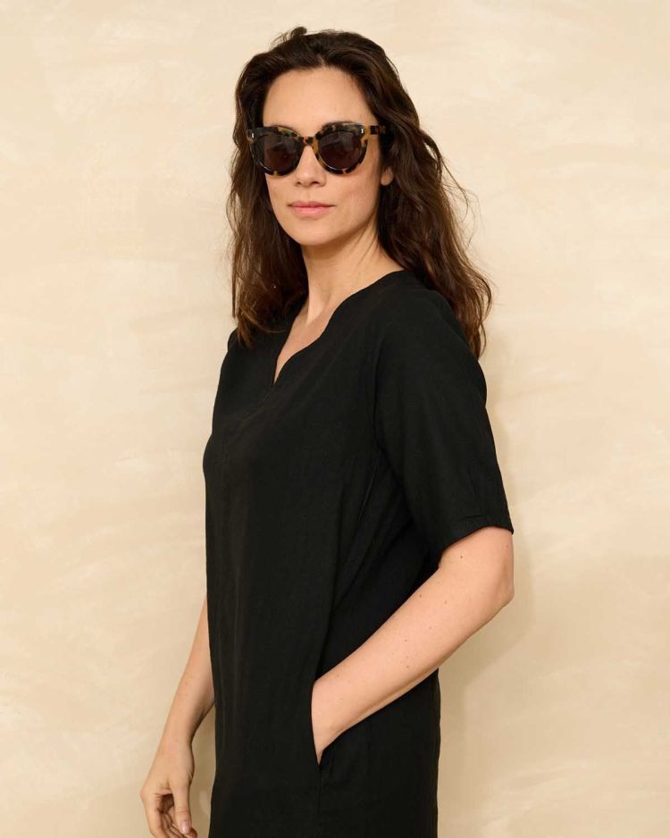 FOS Amsterdam Jurk Zwart dames (LINDE LINNEN DRESS - LINDE.1641.UNI-ZWART) - GL Sport (Sluis)