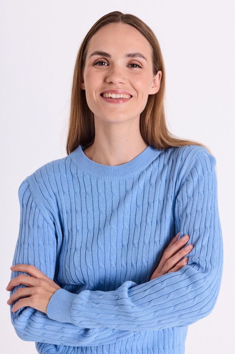 Freequent Pull Blauw dames (DODO PULLOVER CABLE KNIT - FQDODO.VISTABLUE) - GL Sport (Sluis)
