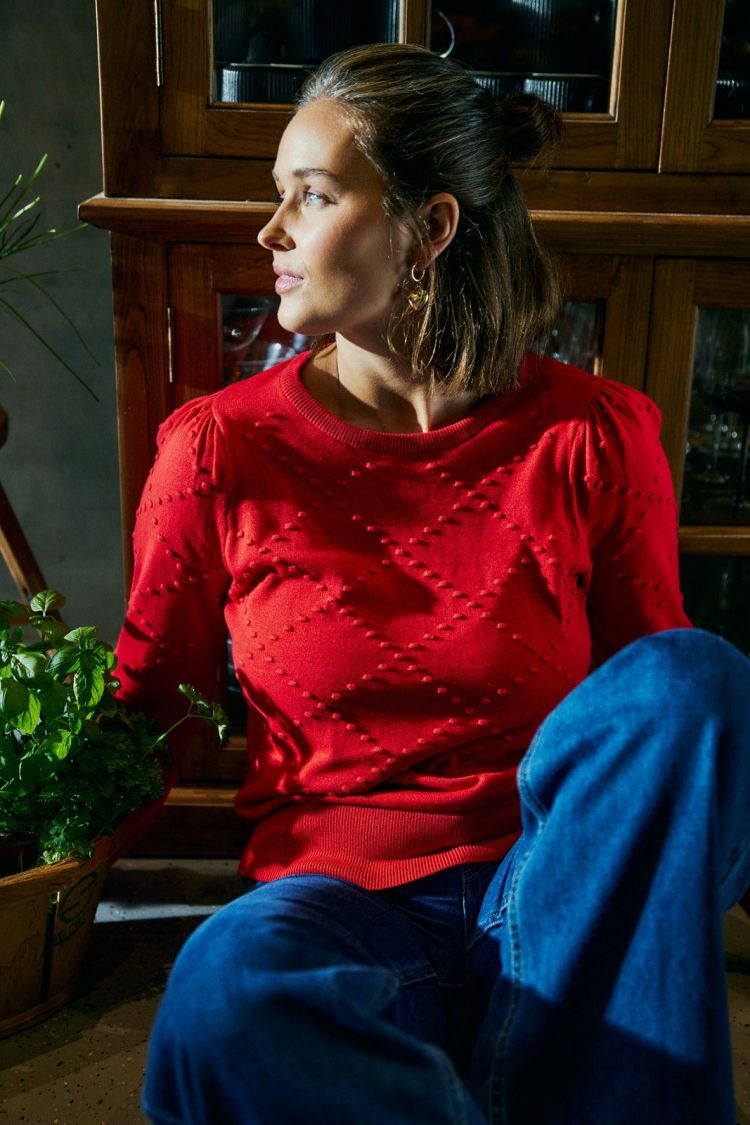 Freequent Pull Rood dames (DODO PULLOVER V-DOT PATTERN - FQDODO.TRUERED) - GL Sport (Sluis)