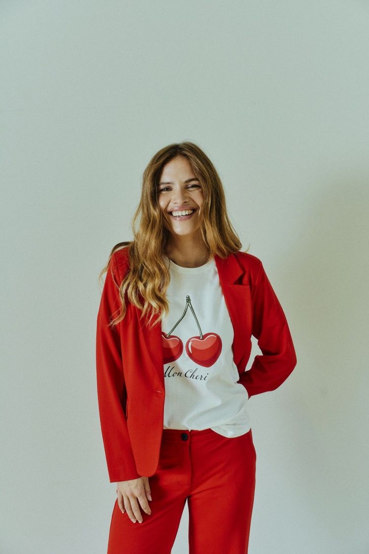 Freequent T-shirt Off-white dames (FENJAL TEE - FQFENJAL.OFFWHITE/RED) - GL Sport (Sluis)