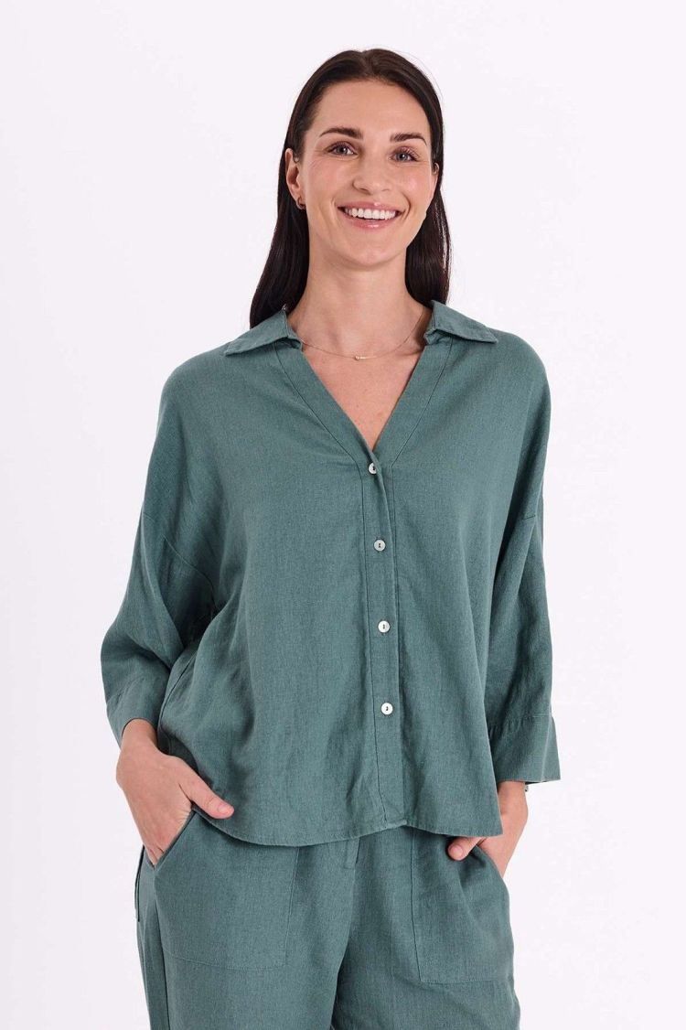 Freequent Blouse Groen dames (LAVA SHIRT BOX PLEAT - FQLAVA.DFOREST) - GL Sport (Sluis)
