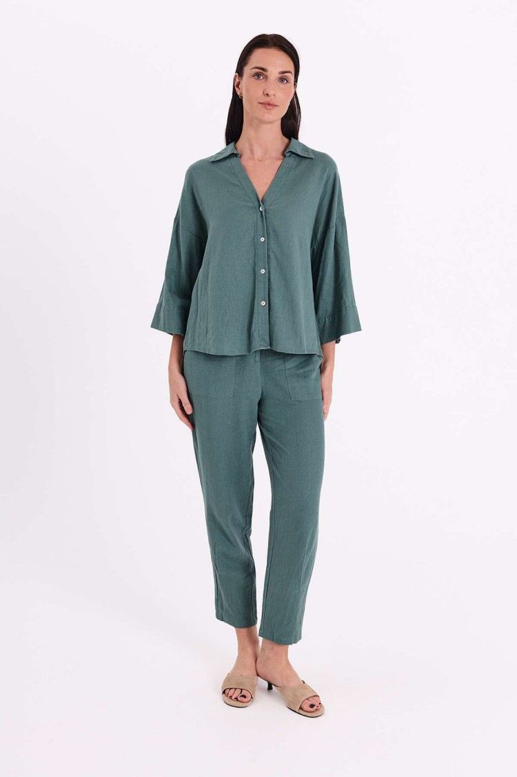 Freequent Blouse Groen dames (LAVA SHIRT BOX PLEAT - FQLAVA.DFOREST) - GL Sport (Sluis)