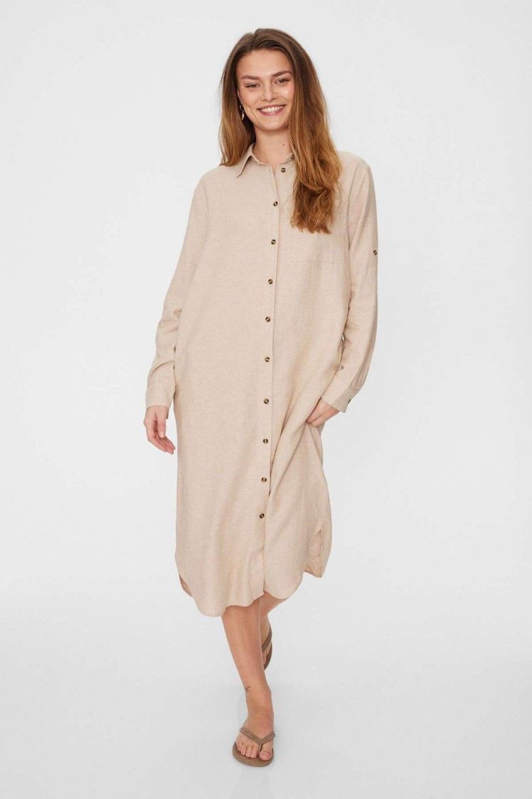 Freequent Jurk Beige dames (LAVA SHIRT DRESS - FQLAVA-SH-DR.SANDMEL) - GL Sport (Sluis)