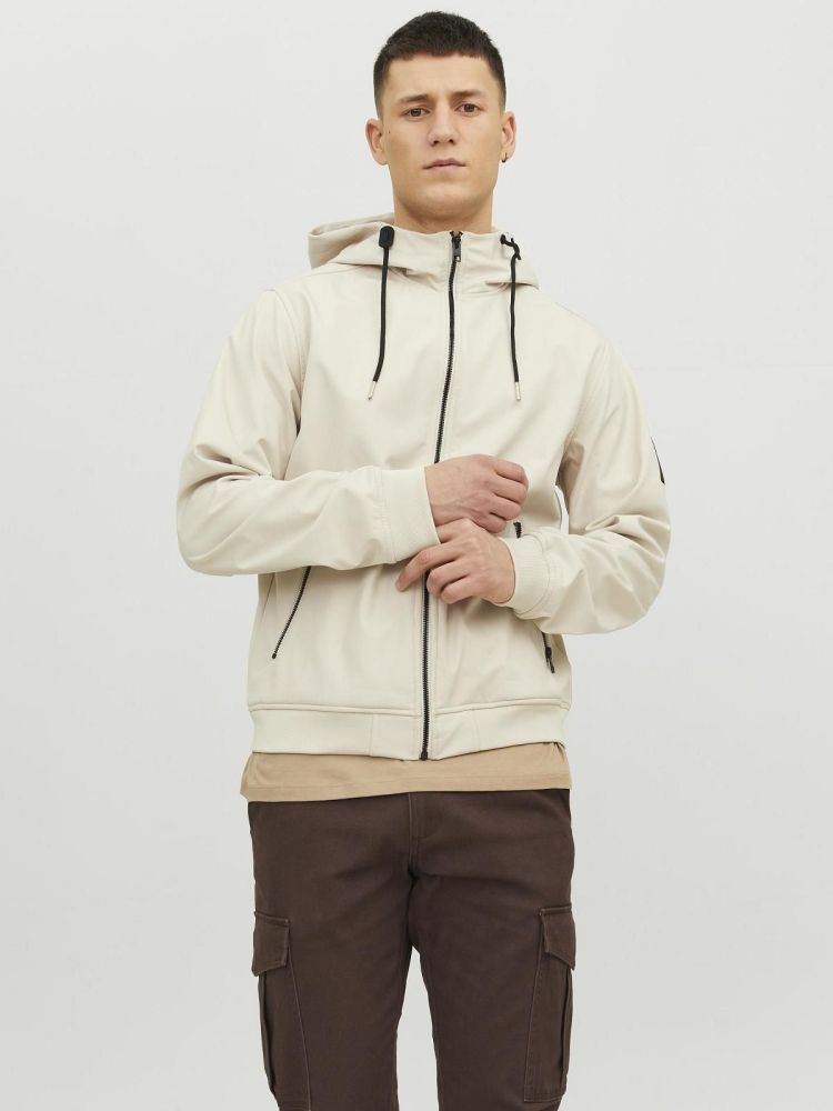 Jack & Jones Jas Beige heren (BASIC SOFTSHELL HOOD - 12236300.MOONBEAM) - GL Sport (Sluis)