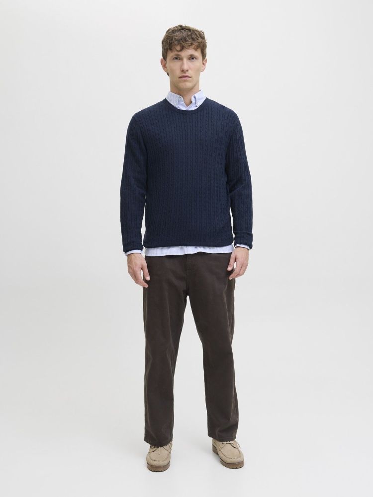Jack & Jones Pull Blauw heren (EMIL KNIT CABLE CREW NECK - 12278785.NAVYBLAZER) - GL Sport (Sluis)