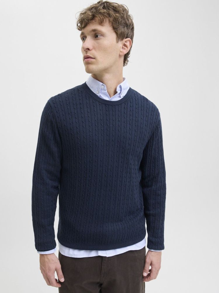 Jack & Jones Pull Blauw heren (EMIL KNIT CABLE CREW NECK - 12278785.NAVYBLAZER) - GL Sport (Sluis)