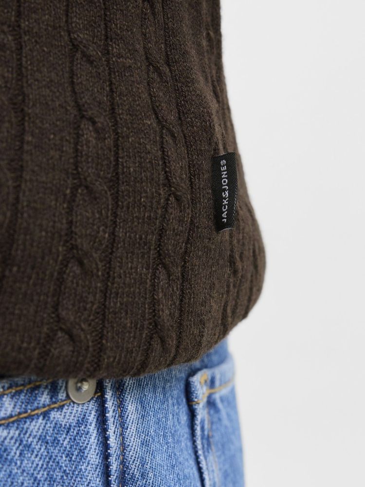 Jack & Jones Pull Bruin heren (EMIL KNIT CABLE CREW NECK - 12278785.MULCH) - GL Sport (Sluis)