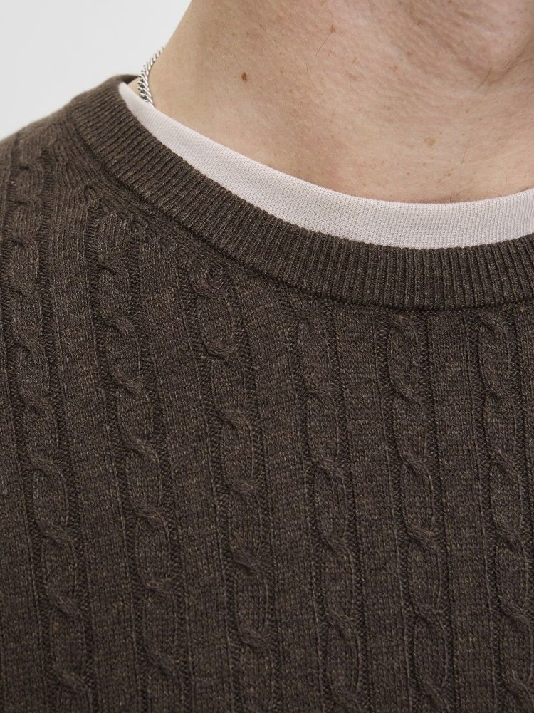 Jack & Jones Pull Bruin heren (EMIL KNIT CABLE CREW NECK - 12278785.MULCH) - GL Sport (Sluis)