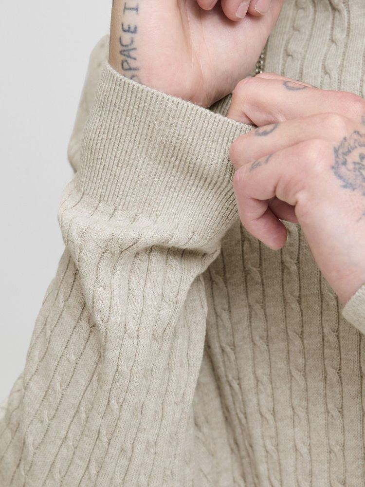 Jack & Jones Pull Off-white heren (EMIL KNIT CABLE CREW NECK - 12278785.OATMEAL) - GL Sport (Sluis)