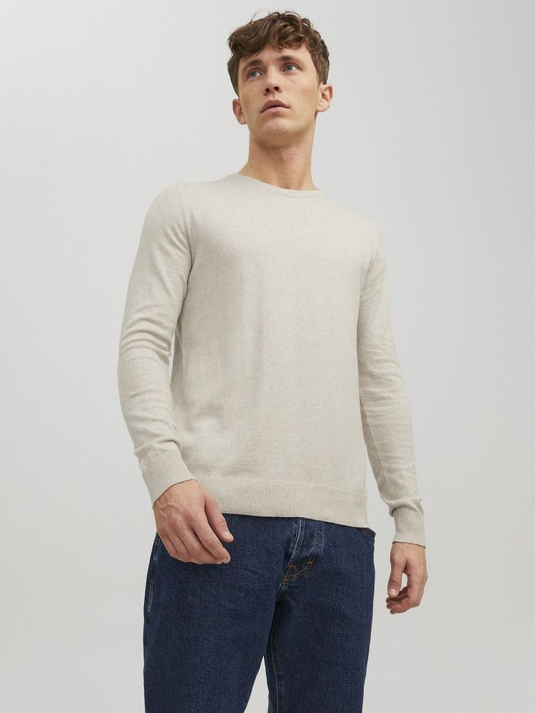 Jack & Jones Pull Beige heren (EMIL KNIT CREW NECK - 12208364.OATMEAL) - GL Sport (Sluis)