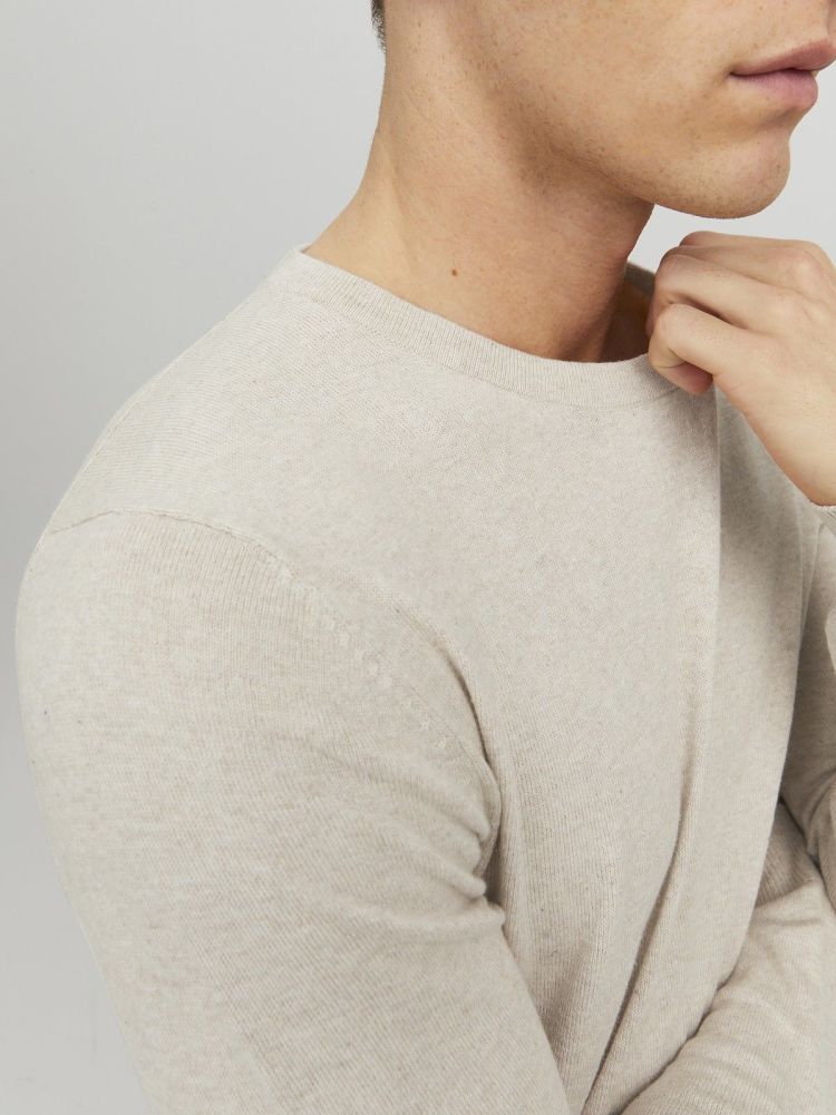 Jack & Jones Pull Beige heren (EMIL KNIT CREW NECK - 12208364.OATMEAL) - GL Sport (Sluis)