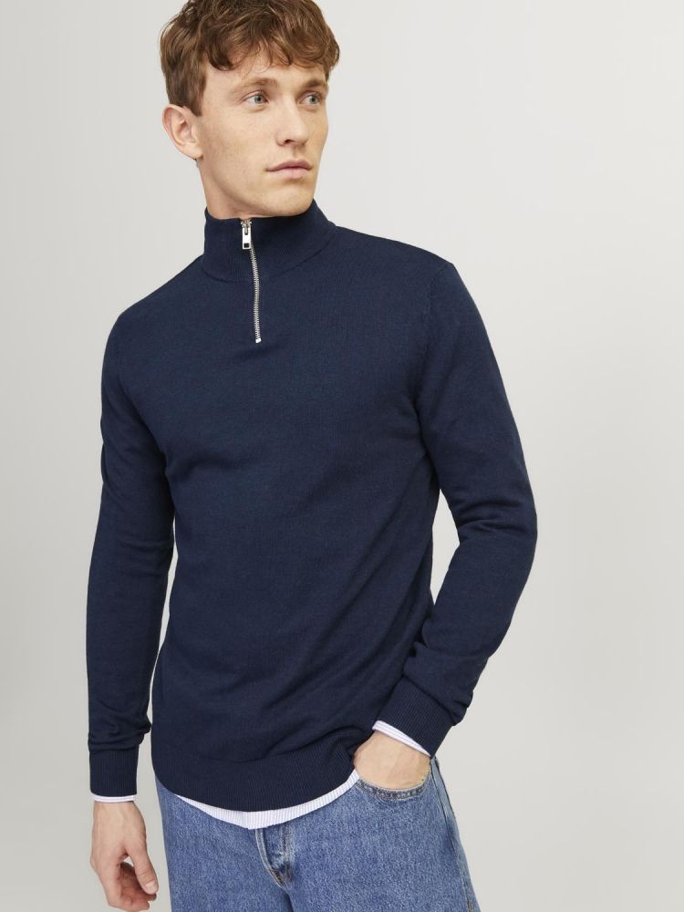 Jack & Jones Pull Blauw heren (EMIL KNIT HALF ZIP - 12189339.NAVYBLAZER) - GL Sport (Sluis)