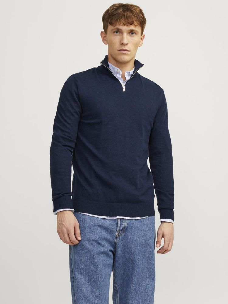 Jack & Jones Pull Blauw heren (EMIL KNIT HALF ZIP - 12189339.NAVYBLAZER) - GL Sport (Sluis)