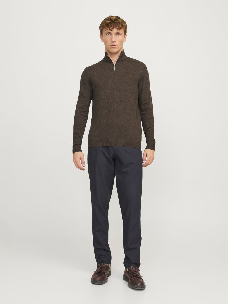 Jack & Jones Pull Bruin heren (EMIL KNIT HALF ZIP - 12189339.MULCH) - GL Sport (Sluis)