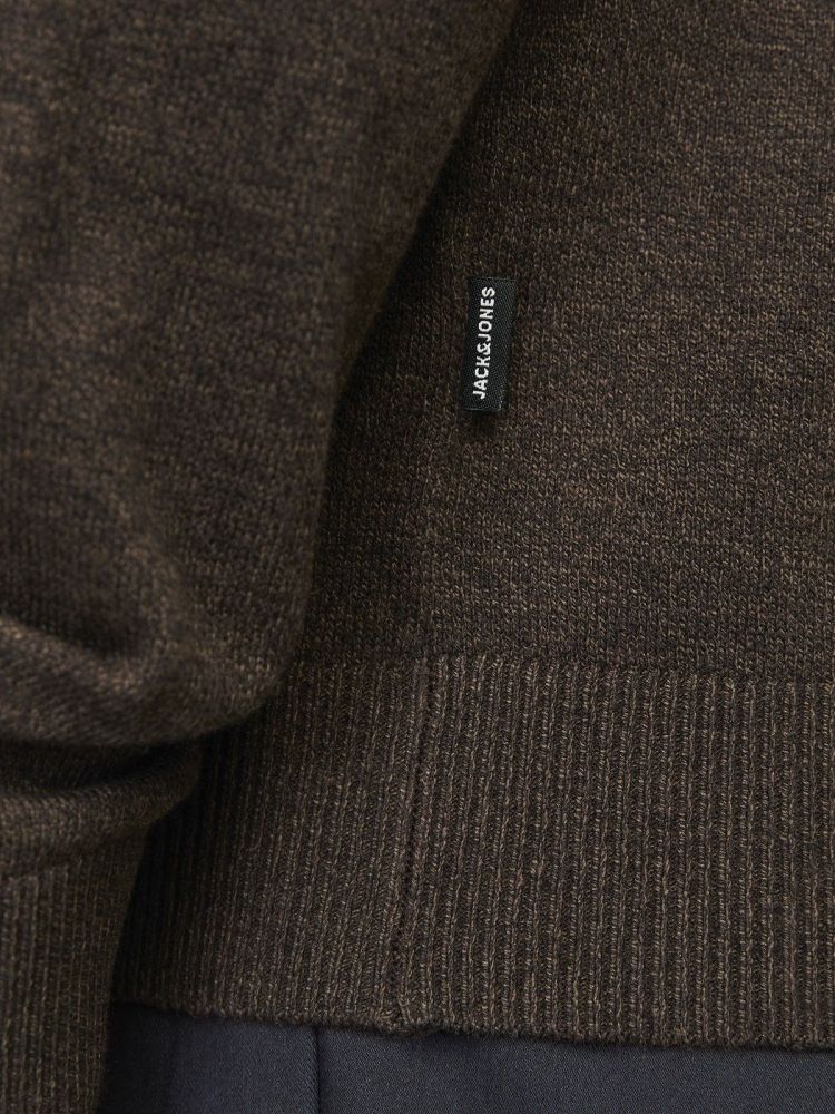 Jack & Jones Pull Bruin heren (EMIL KNIT HALF ZIP - 12189339.MULCH) - GL Sport (Sluis)